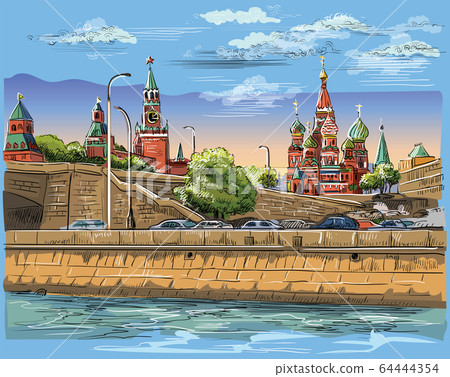 Vector colorful hand drawing Moscow-4 Vector colorful hand drawing Moscow-4 64444354