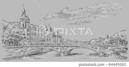 Grey vector hand drawing Paris 5 64445083