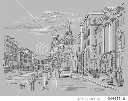 Grey vector hand drawing ST Petersburg 4 64445148
