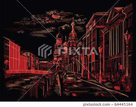 Black and red vector hand drawing ST Petersburg 4 64445164