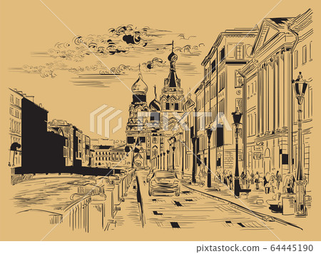 Brown vector hand drawing ST Petersburg 4 64445190