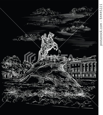 Black vector hand drawing ST Petersburg 3 Black vector hand drawing ST Petersburg 3 64445221
