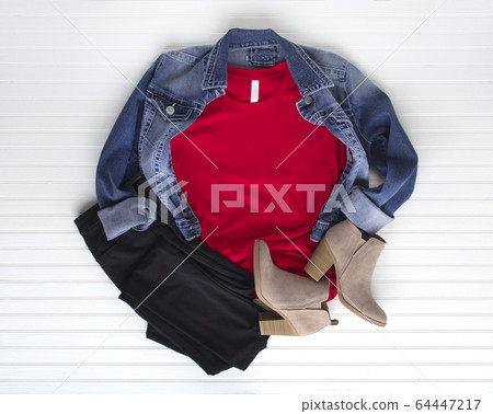 Red tee mockup - cold weather fall tshirt with Red tee mockup - cold weather fall tshirt with 64447217