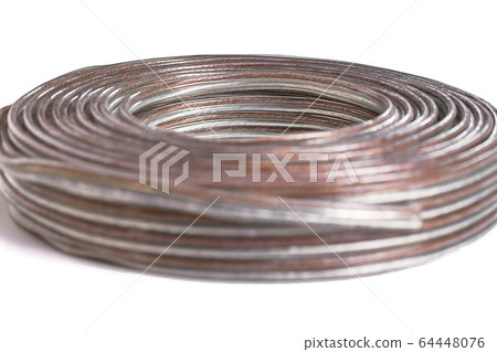 Audio cable lies on a white background Audio cable lies on a white background 64448076