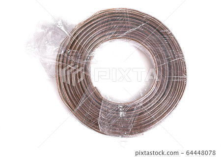 Audio cable lies on a white background Audio cable lies on a white background 64448078