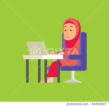 Work From Home Muslim Woman Stay Connecting Stock Illustration 64450007 Pixta