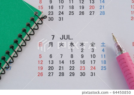 日曆，筆記本（綠色），鋼筆，七月 64450850