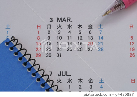 日曆，筆記本（藍色），鋼筆，三月 64450887