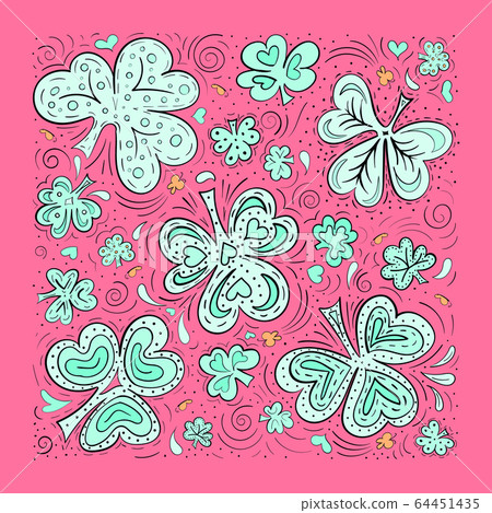 St. Patrick's day doodle background with clover, 64451435