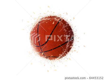 Basketball ball explodes and debris scatters 64453152