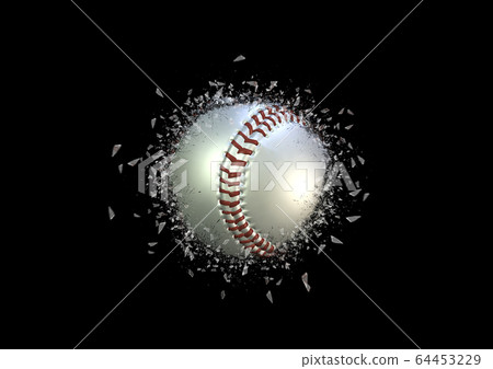 Baseball ball explodes and debris scatters Baseball ball explodes and debris scatters 64453229