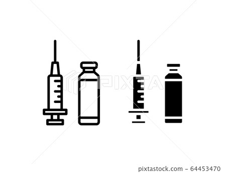 Set icon of the syringe and vial, ampoules with the vaccine 64453470