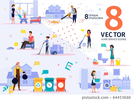 Cleaning Service Workers Activities Vector Scenes Cleaning Service Workers Activities Vector Scenes 64453680