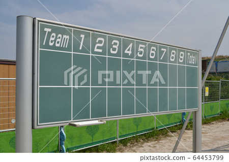 Baseball field handwritten scoreboard (scoring board) Baseball field handwritten scoreboard (scoring board) 64453799