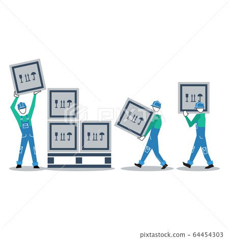 Logistics services, warehouse workers with boxes Logistics services, warehouse workers with boxes 64454303