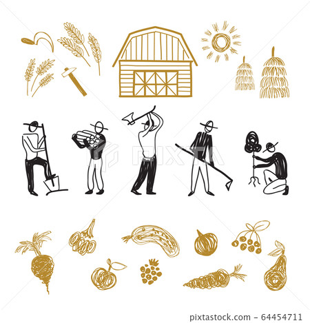 Farming workers, men working on farm 64454711