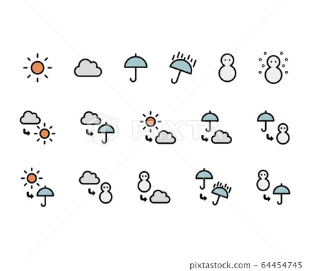 設置/插圖/可愛的天氣圖標 設置/插圖/可愛的天氣圖標 64454745