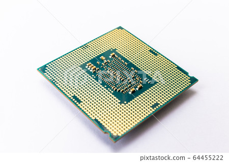 Modern CPU processor chip isolated on white background. Select focus 64455222