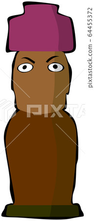 Front view of Moai with Pukao and shadow 64455372