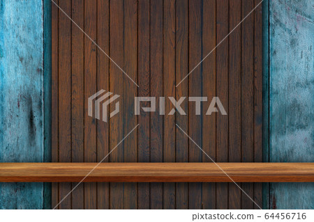 Empty top of wooden shelves on dark Board wood Empty top of wooden shelves on dark Board wood 64456716