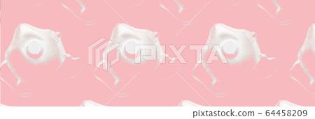 Many medical masks on the pink colored background 64458209