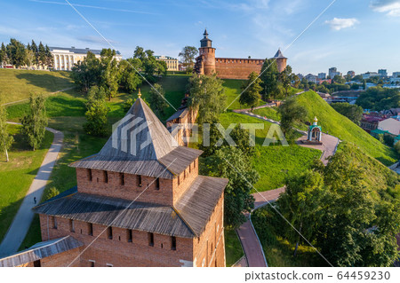 Nizhny Novgorod Kremlin, individual towers close-up. Summer shooting 64459230