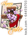 Happy Easter, cross with flowers 64459703