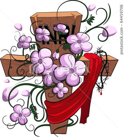 cross with flowers 64459706