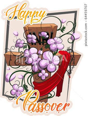 Happy Passover, cross with flowers 64459707