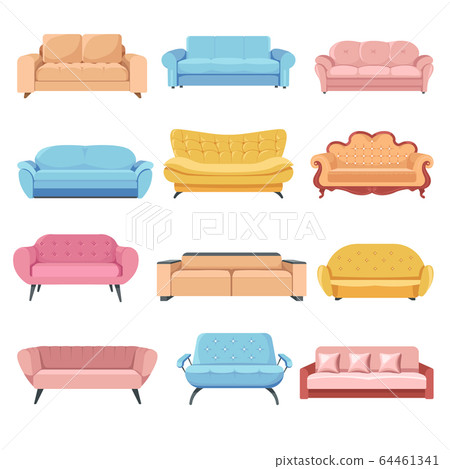 Comfortable sofa set, couches and armchairs furniture vector Comfortable sofa set, couches and armchairs furniture vector 64461341
