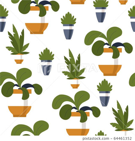 Decorative plant in pot, flower for home office seamless pattern Decorative plant in pot, flower for home office seamless pattern 64461352