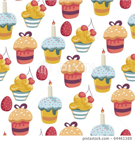 Easter holiday celebration egg and cake seamless pattern 64461389