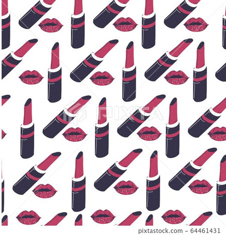 Lipstick and lip gloss, glamour cosmetic products seamless pattern Lipstick and lip gloss, glamour cosmetic products seamless pattern 64461431
