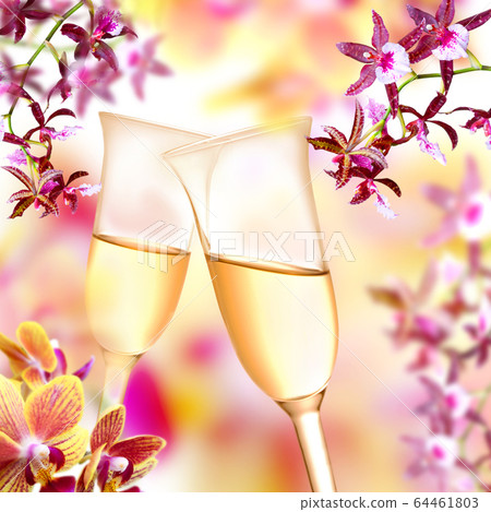 Orchid and champagne flutes Orchid and champagne flutes 64461803