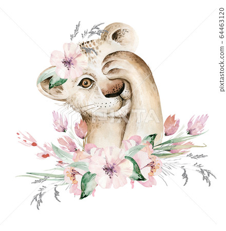 A trendy poster with a lion. Watercolor cartoon... - Stock Illustration  [64463120] - PIXTA