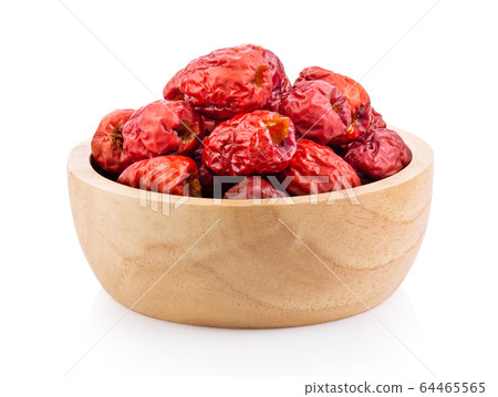 Jujube Chinese dried in wood bowl on white background. full depth of field Jujube Chinese dried in wood bowl on white background. full depth of field 64465565