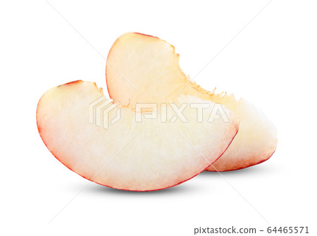 Peach fruit slice isolated on white background Full depth of field 64465571