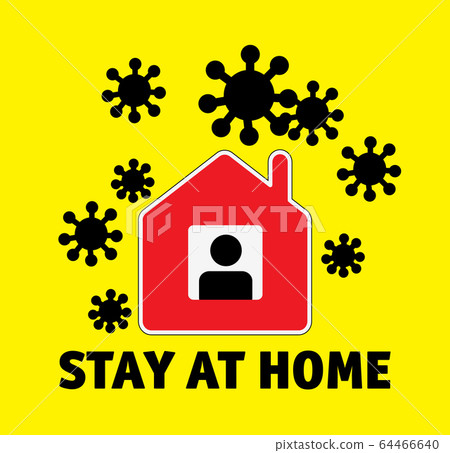 Sign icon stay home men in window and coronavirus outside 64466640