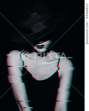 retro portrait of a woman in a dress and a classic hat on a dark background retro portrait of a woman in a dress and a classic hat on a dark background 64466653