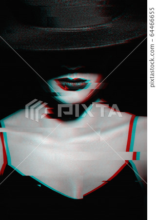 retro portrait of a woman in a dress and a classic hat on a dark background retro portrait of a woman in a dress and a classic hat on a dark background 64466655