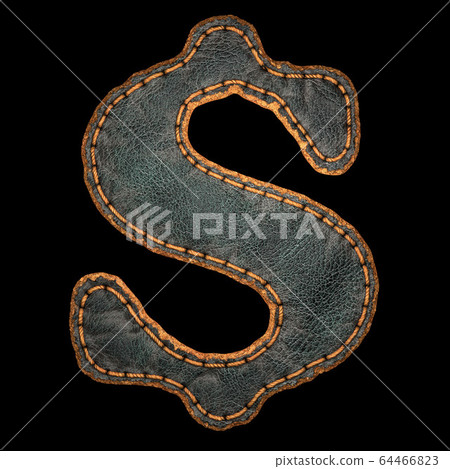 Symbol dollar made of leather. 3D render font with skin texture isolated on black background. Symbol dollar made of leather. 3D render font with skin texture isolated on black background. 64466823
