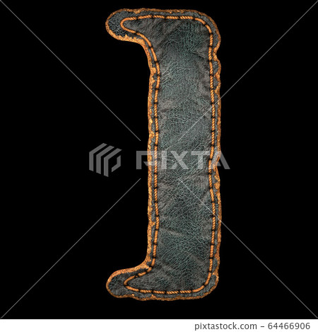 Symbol right bracket made of leather. 3D render font with skin texture isolated on black background. 64466906