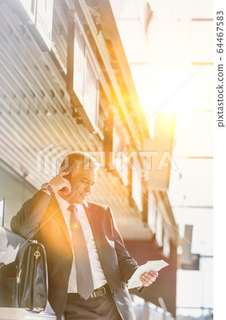Portrait of mature businessman talking on 64467583