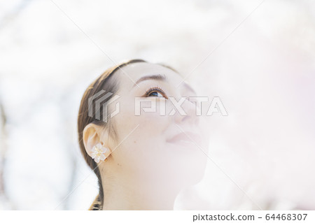 A woman with cherry blossoms in full bloom and oriental beauty 64468307
