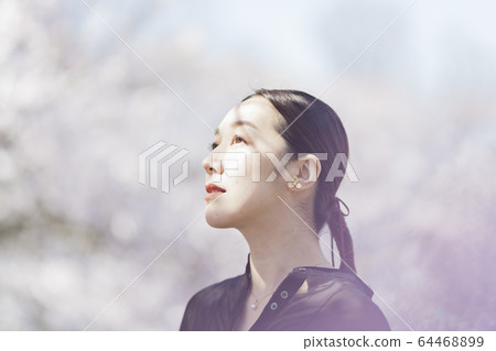 A woman with cherry blossoms in full bloom and oriental beauty A woman with cherry blossoms in full bloom and oriental beauty 64468899