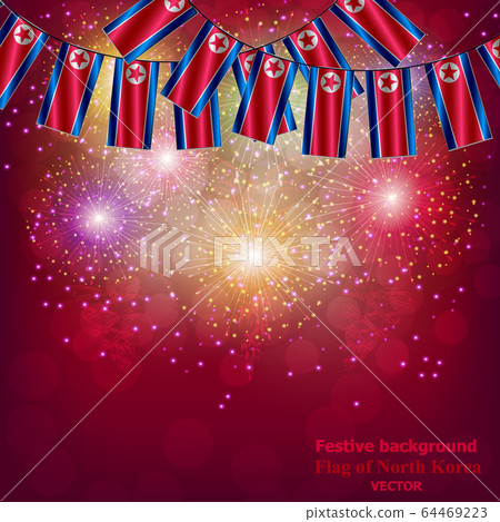 Bright firework with flags of North Korea. Illustration with flags for web design. 64469223