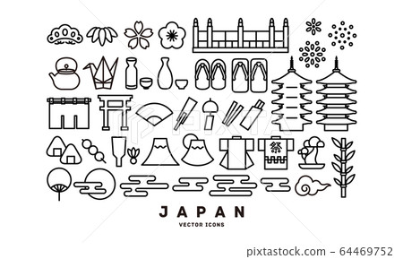 A set of icons with a Japanese motif A set of icons with a Japanese motif 64469752