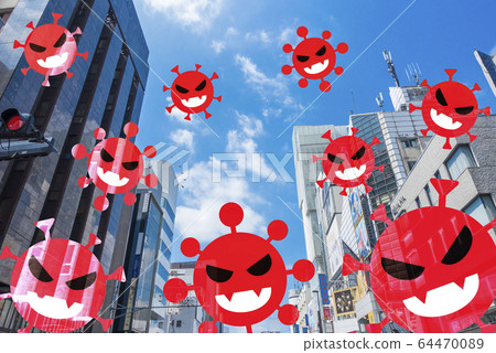 新的冠狀病毒在城裡蔓延的形象 64470089