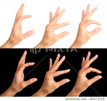 Set of women hands showing gesture isolated on a white and black Set of women hands showing gesture isolated on a white and black 64471079