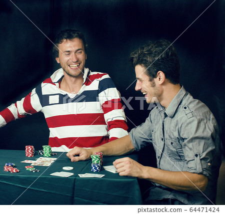 young people playing poker off-line tournament, friends party concept at home, lifestyle people concept 64471424